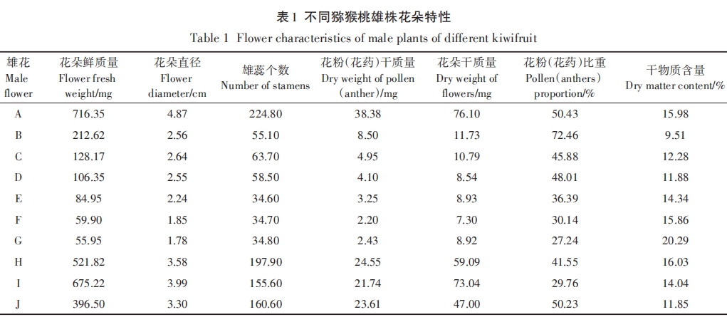 獼猴桃雄花特性與授粉果實性狀相關(guān)性研究